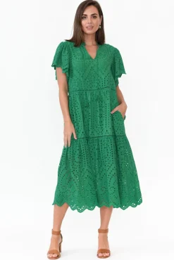 Cotton Dresses<La Strada Normandy Green Embroidered Tassel Dress