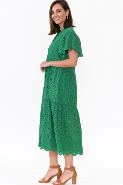 Cotton Dresses<La Strada Normandy Green Embroidered Tassel Dress