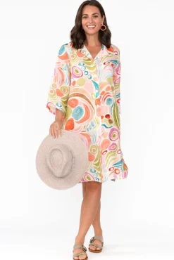 Linen Dresses<Donna Donna Noumea Green Abstract Linen Dress