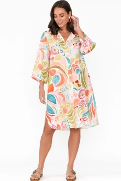 Linen Dresses<Donna Donna Noumea Green Abstract Linen Dress
