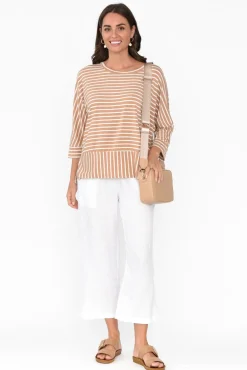 Sleeved Tops<Bamboo Whispers Novalie Beige Stripe Bamboo Top