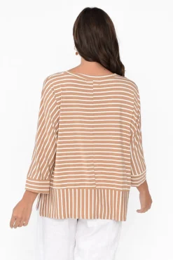 Sleeved Tops<Bamboo Whispers Novalie Beige Stripe Bamboo Top
