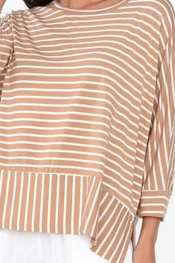 Sleeved Tops<Bamboo Whispers Novalie Beige Stripe Bamboo Top
