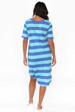 Cotton Dresses<Betty Basics Nyree Aqua Stripe Hi Lo Cotton Dress