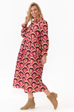 Below Knee Dresses<Liberty Rose Nyssa Pink Geo Linen Blend Dress