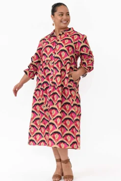 Below Knee Dresses<Liberty Rose Nyssa Pink Geo Linen Blend Dress