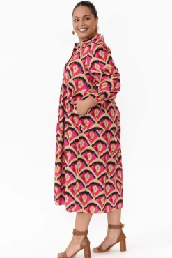 Below Knee Dresses<Liberty Rose Nyssa Pink Geo Linen Blend Dress