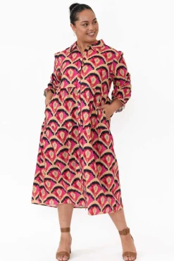 Below Knee Dresses<Liberty Rose Nyssa Pink Geo Linen Blend Dress