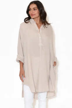 Linen Tops<Montaigne Oakland Natural Linen Button Tunic