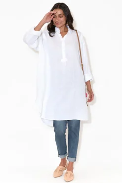 Linen Tops<Montaigne Oakland White Linen Button Tunic