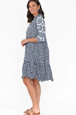 Cotton Dresses<Namastai Oakwood Navy Flower Cotton Puff Sleeve Dress