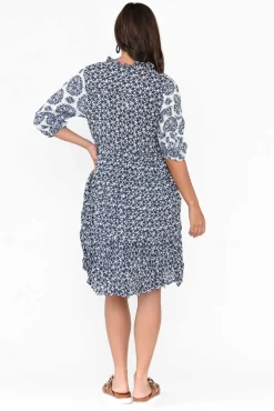 Cotton Dresses<Namastai Oakwood Navy Flower Cotton Puff Sleeve Dress