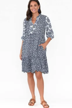 Cotton Dresses<Namastai Oakwood Navy Flower Cotton Puff Sleeve Dress