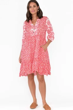 Cotton Dresses<Namastai Oakwood Red Flower Cotton Puff Sleeve Dress