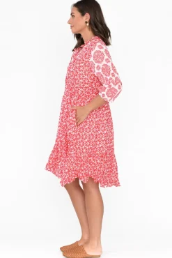 Cotton Dresses<Namastai Oakwood Red Flower Cotton Puff Sleeve Dress