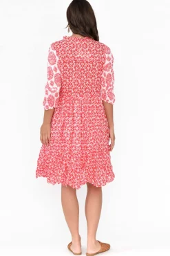 Cotton Dresses<Namastai Oakwood Red Flower Cotton Puff Sleeve Dress