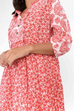 Cotton Dresses<Namastai Oakwood Red Flower Cotton Puff Sleeve Dress