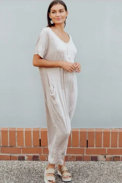 Cotton Dresses<Cotton Village Oat Pocket Crinkle Cotton Draped Dress