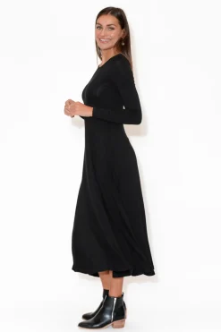 Bamboo Dresses<Bamboo Body Olivia Black Bamboo Sleeved Dress