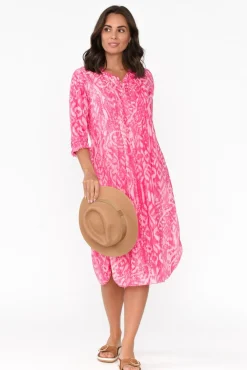 Cotton Dresses<Orientique Olympus Pink Geo Organic Cotton Dress