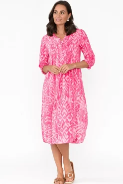Cotton Dresses<Orientique Olympus Pink Geo Organic Cotton Dress