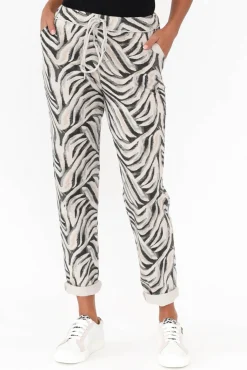 Pants<La Strada Osaka Black Zebra Cotton Stretch Pant