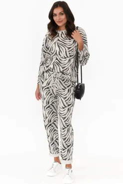 Pants<La Strada Osaka Black Zebra Cotton Stretch Pant