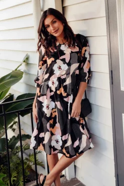 Cotton Dresses<Clarity Otis Black Floral Cotton Dress