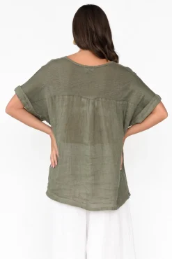 Linen Tops<Talia Benson Oversized Anna Khaki Linen Tee