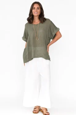 Linen Tops<Talia Benson Oversized Anna Khaki Linen Tee