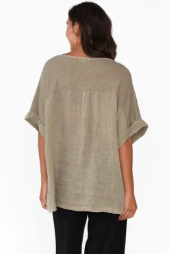 Linen Tops<Talia Benson Oversized Anna Natural Linen Tee