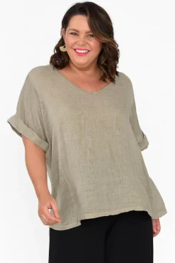Linen Tops<Talia Benson Oversized Anna Natural Linen Tee