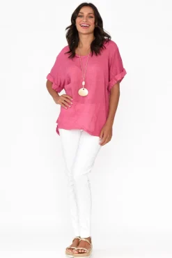 Linen Tops<Talia Benson Oversized Anna Pink Linen Tee