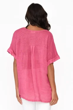 Linen Tops<Talia Benson Oversized Anna Pink Linen Tee