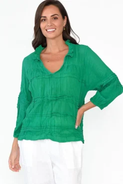 Cotton Tops<Namastai Palmer Green Cotton Long Sleeve Top