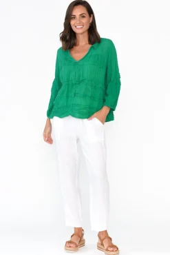 Cotton Tops<Namastai Palmer Green Cotton Long Sleeve Top
