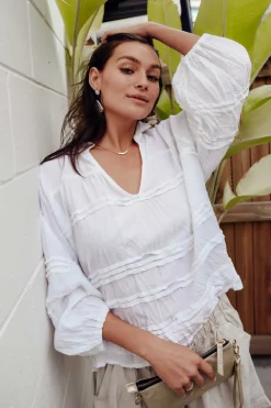 Cotton Tops<Namastai Palmer White Cotton Long Sleeve Top