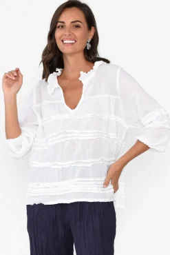 Cotton Tops<Namastai Palmer White Cotton Long Sleeve Top