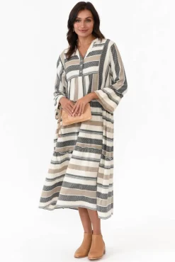 Cotton Dresses<Joop u0026 Gypsy Paloma Natural Stripe Cotton Midi Dress