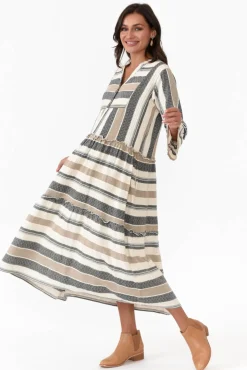 Cotton Dresses<Joop u0026 Gypsy Paloma Natural Stripe Cotton Midi Dress