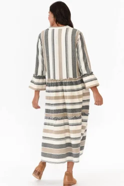 Cotton Dresses<Joop u0026 Gypsy Paloma Natural Stripe Cotton Midi Dress