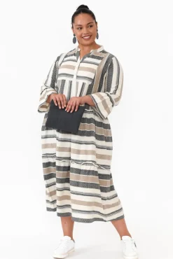 Cotton Dresses<Joop u0026 Gypsy Paloma Natural Stripe Cotton Midi Dress