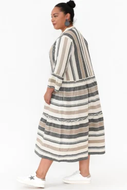 Cotton Dresses<Joop u0026 Gypsy Paloma Natural Stripe Cotton Midi Dress