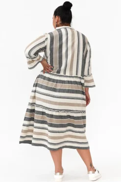 Cotton Dresses<Joop u0026 Gypsy Paloma Natural Stripe Cotton Midi Dress