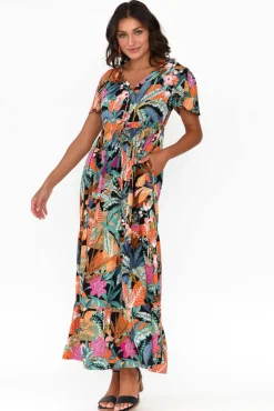 Maxi Dresses<Orientique Paphos Black Tropical Tiered Maxi Dress