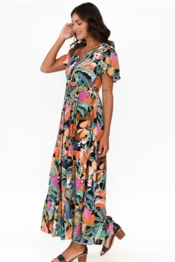 Maxi Dresses<Orientique Paphos Black Tropical Tiered Maxi Dress