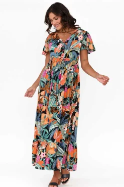 Maxi Dresses<Orientique Paphos Black Tropical Tiered Maxi Dress