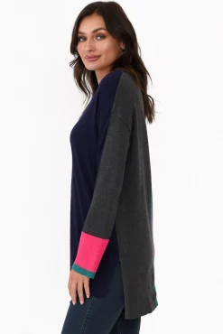 Knitwear<Betty Basics Paris Navy Colour Block Knit Jumper