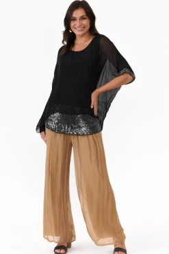 Sleeved Tops<La Strada Parker Black Silk Sequin Top