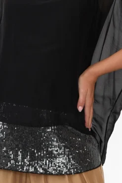 Sleeved Tops<La Strada Parker Black Silk Sequin Top